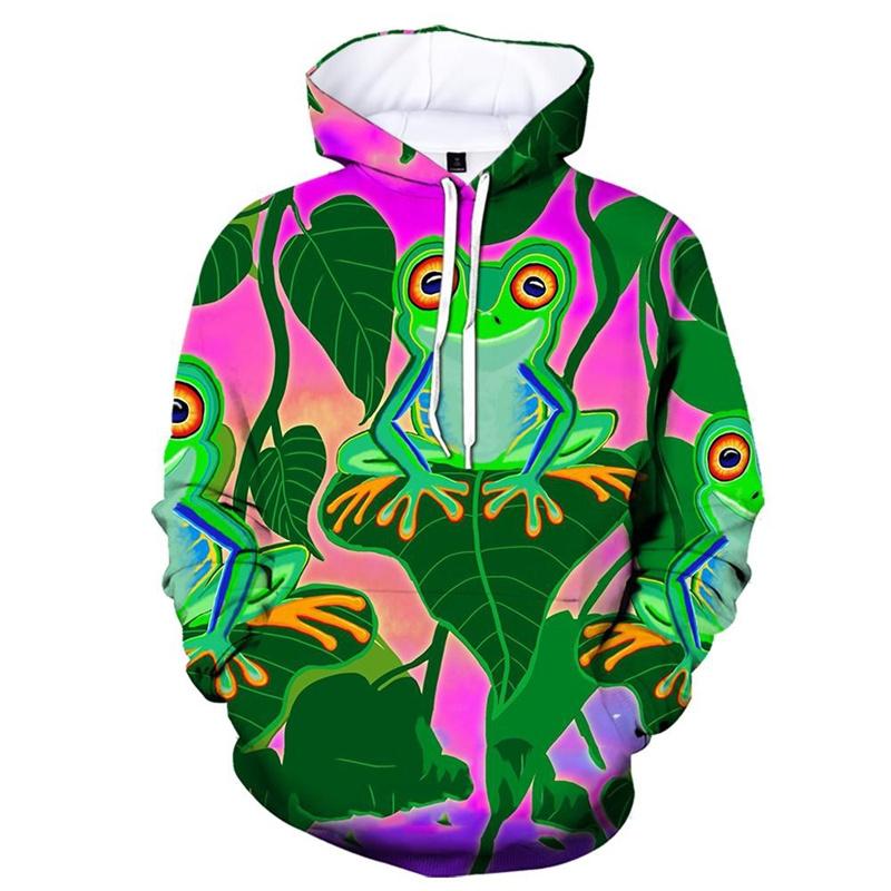 3D Printed Colorful Frogs Hoodie For Men Funny Animal Pattern Sweatshirt Outdoor Sports Tops Pullovers Street Autumn Long Sleeve