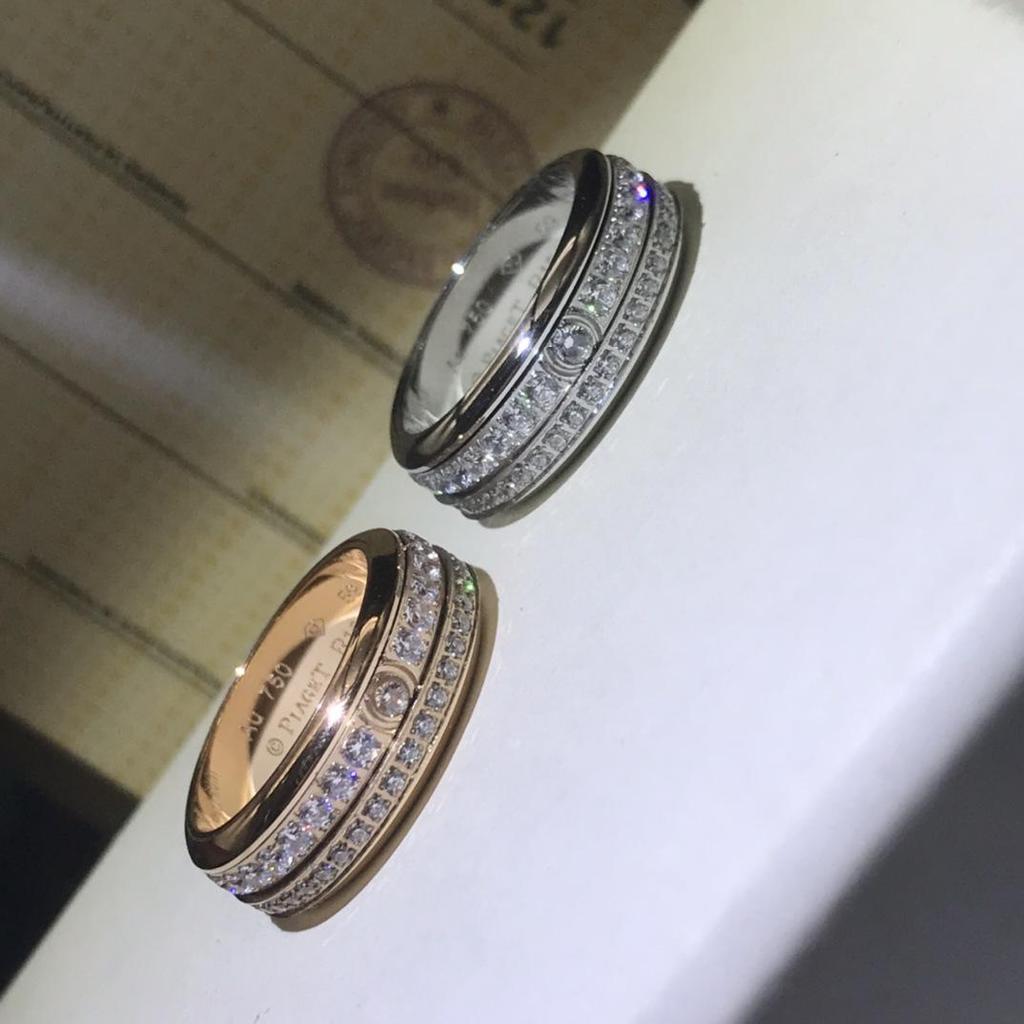 Bo Family 925 Sterling Silver Rotating Diamond-Inlaid Signature Ring Set - Double Row Full Diamond Couple Rings for Luck.