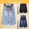 Gonna Donna Retrò Primavera Un Bottone Vita Alta Slim Lunghezza Media Denim Gonna Spacco Fianchi A-line