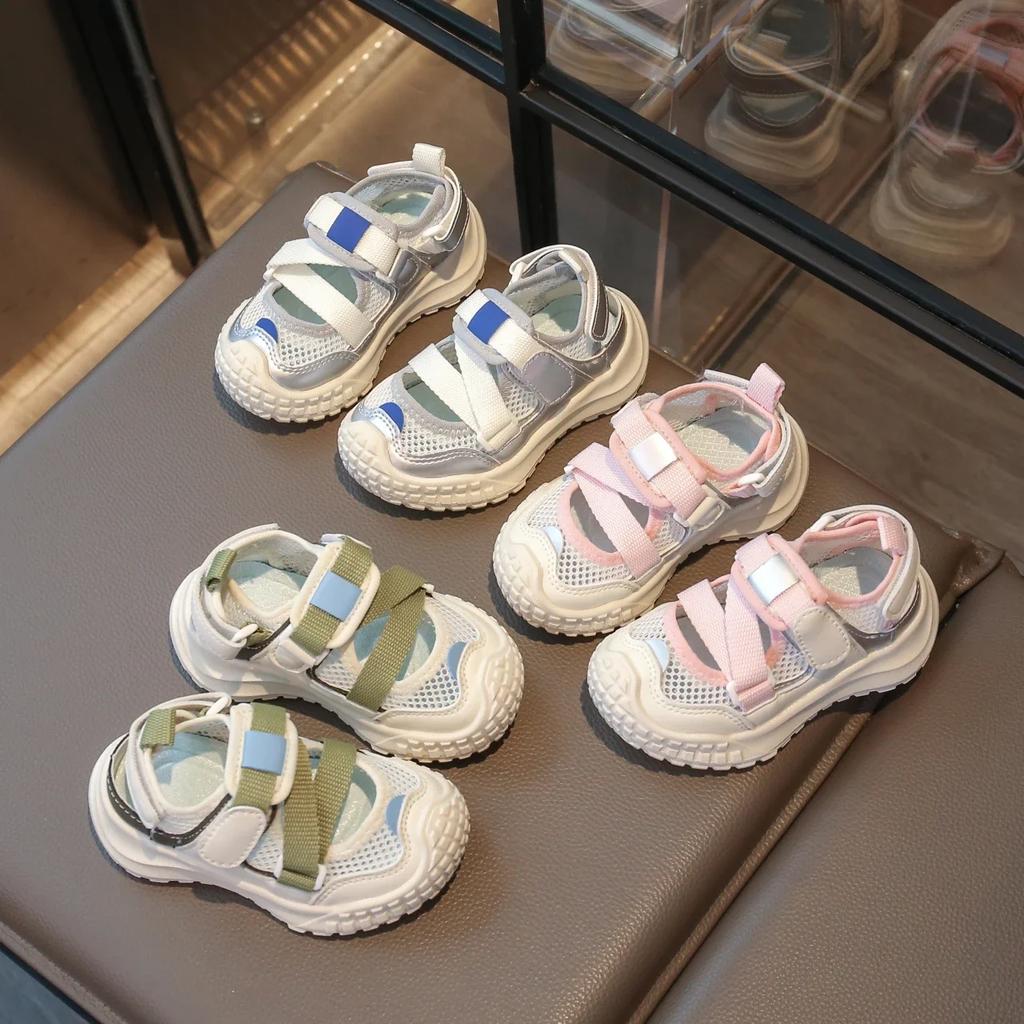 Hot Kids Tennis Shoes Mesh Breathable Boys Girls Sports Sandals Non-slip Soft Sole 2025 Summer New Toddler Student Running Shoes