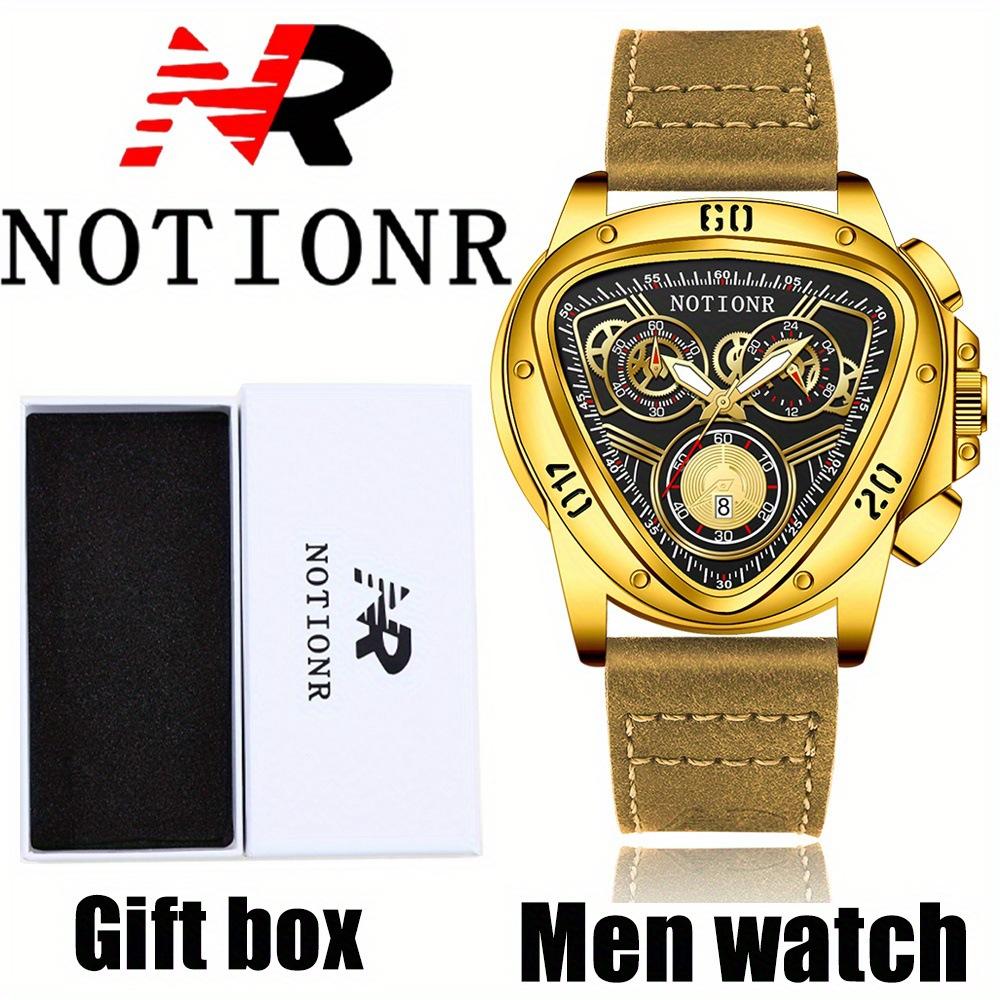 Notionr Men S Watch Casual Men S Gold Triangle Dial Date Display Quartz Watch Gift Box
