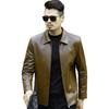 Herren Slim Fit Jacke Kunstleder Revers Bomberjacke Vintage Reißverschlussmantel Winddichte Biker Motorradjacke mit Taschen für Frühling Herbst
