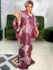 African Plus Size Women's Ethnic Print Long Robe & Headscarf Set