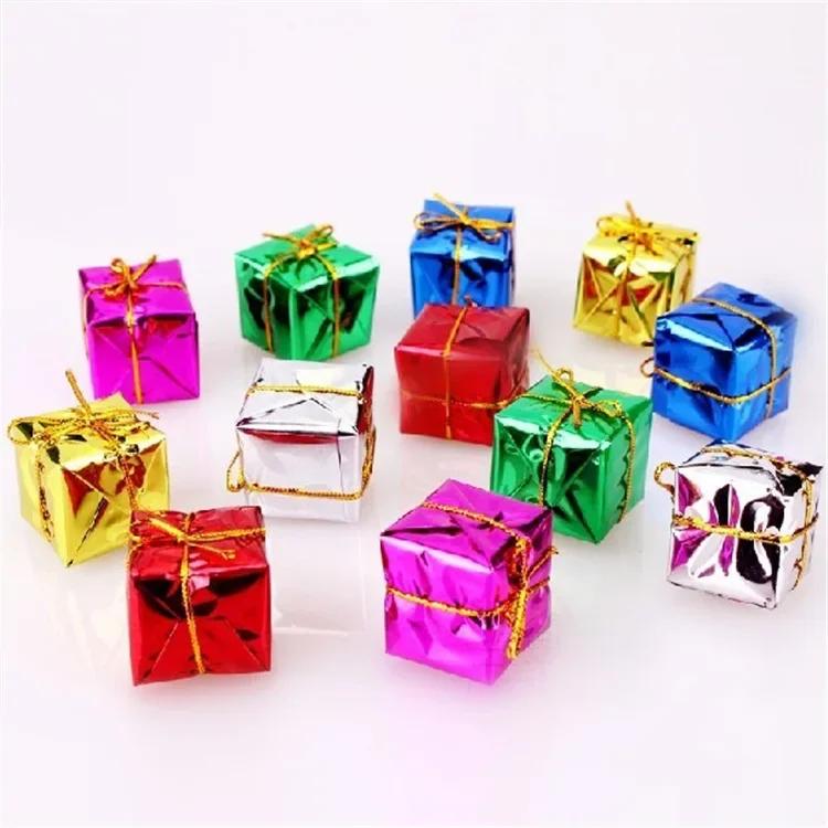 12Pcs Mini Gift Boxes - Christmas Tree Ornaments, Colorful Foam Pendant Decor for New Year Party