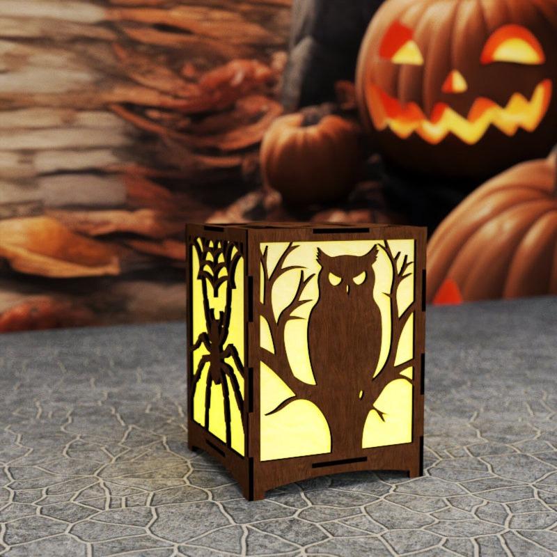 New Halloween Witch Horror Wooden Candlestick Laser Cut Night Light Lantern Decoration Ornament