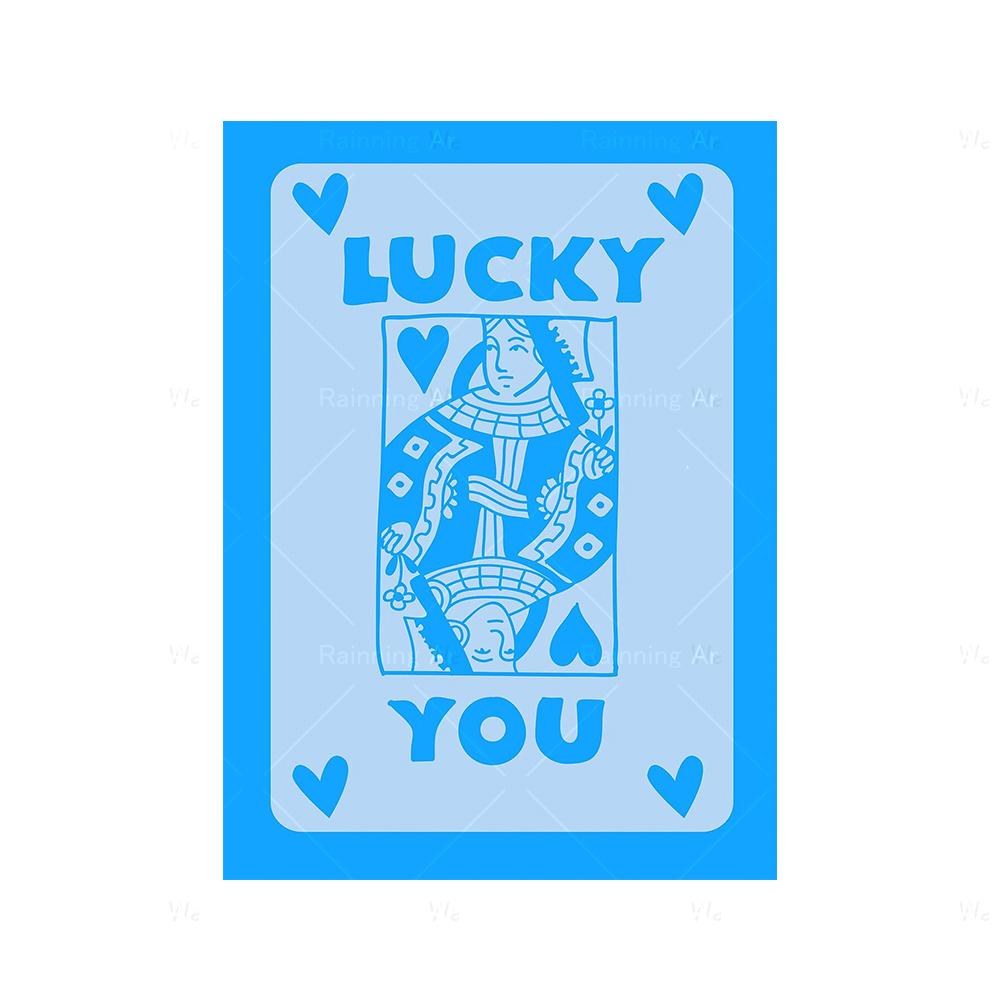 Retro Trendy Aesthetic Lucky You Blue Funny Wall Art Canvas Painting Nordic Posters Prints Wall Pictures For Living Room Decor