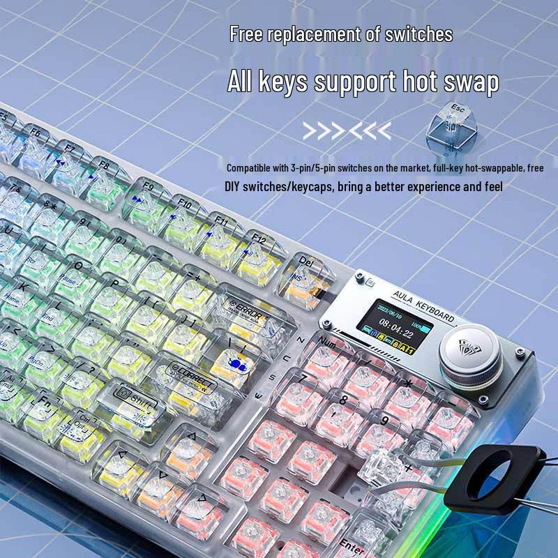 Tarantula F98 Pro Triple-Mode Transparent Wireless Bluetooth Mechanical Keyboard with Display & Hot-Swappable Keys