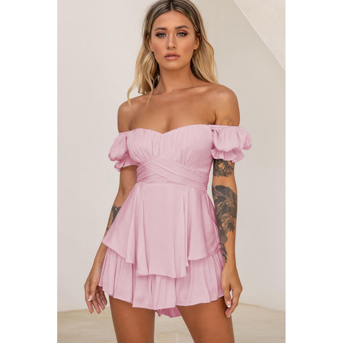 

Жіночий модний літній комбінезон для пляжної вечірки з круглим вирізом і короткими рукавами з високою талією L