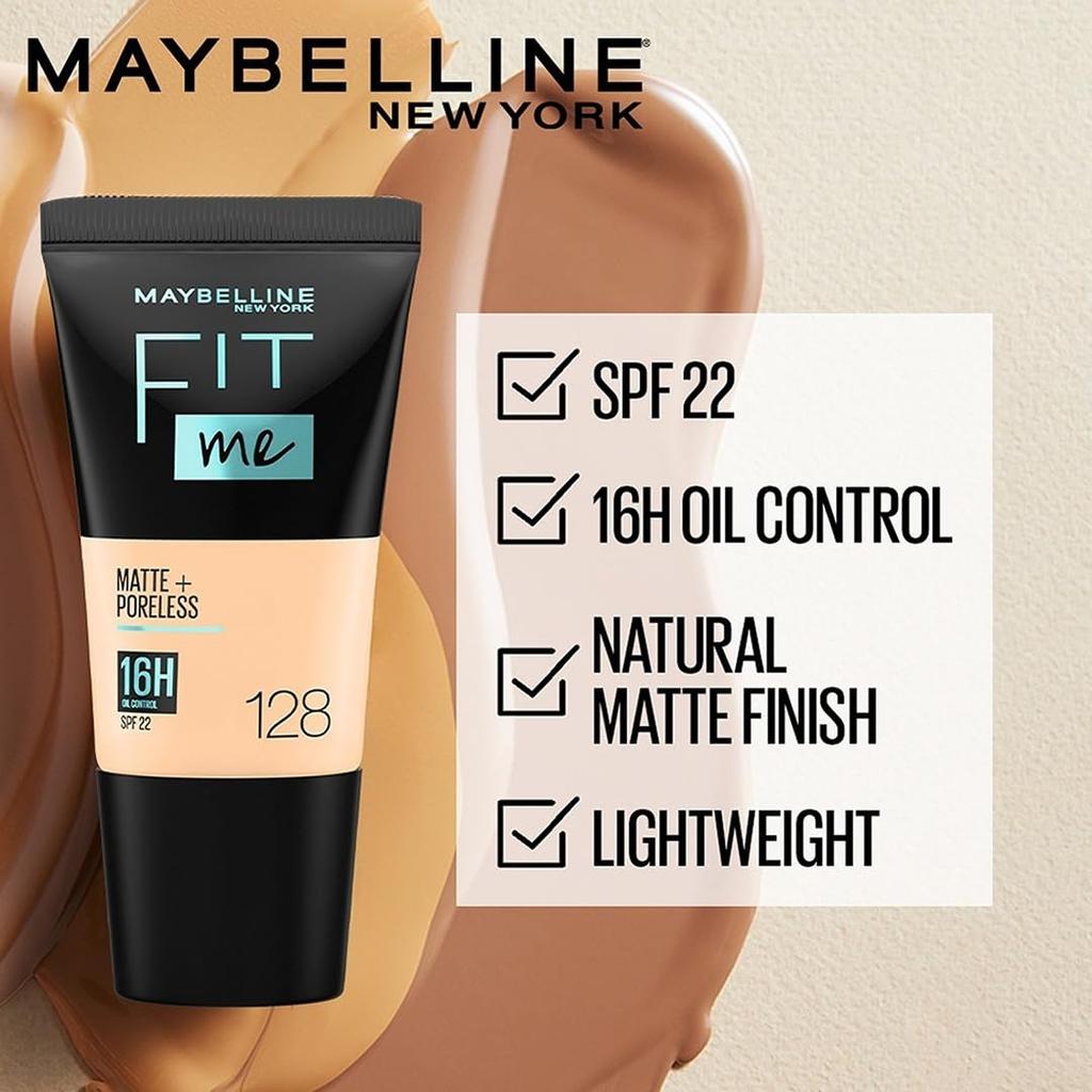 Maybelline New York Fit Me Matte Poreless Liquid Foundation 128 Warm Nude 18 ml Full Coverage Normal Oily Skin Warm Nude