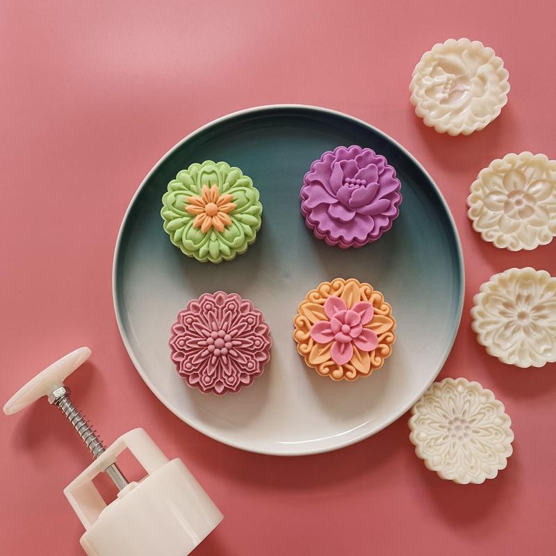 125g Cute Flower Shape Pastry Moulds Mooncake Mold Mooncake Mould Hand Pressure Tool Plastic Material Baking Accessories