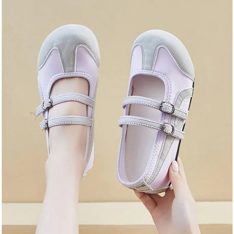 Fashion Retro Round Toe Bottom Mary Janes Shoes Women's Tabi Shoes Versatile Rubber Sole Full Side Covering Ballet Flats Women Loafers