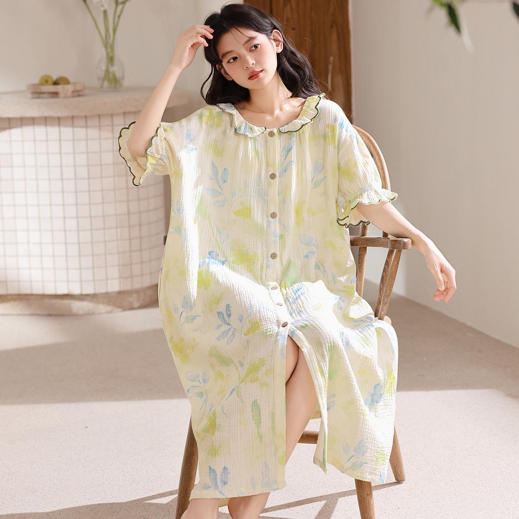Short-sleeved nightgown women's summer cloud cotton comfortable new princess wind cool long application skirt can be worn outside loungewear