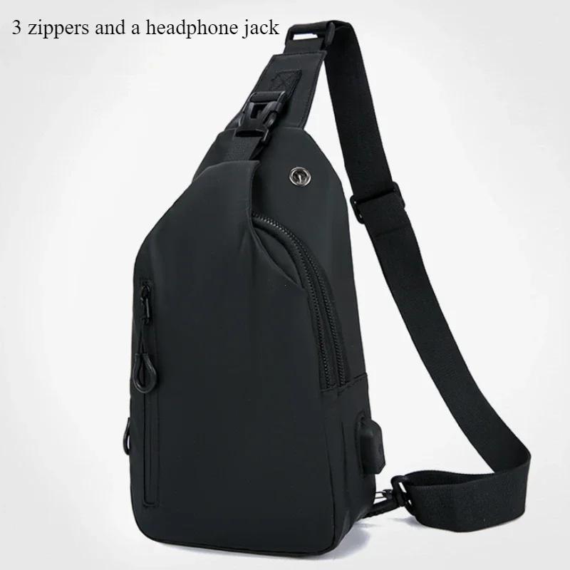 Men Bag Fashion  Solid Color Men Chest Bag Outdoor Casual Fashion One Shoulder Crossbody Bag Nylon USB Charging Shoulder Bags