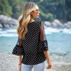 Women Summer Short Sleeve Flare Sleeve Dot Printed Pullover T Shirt Blouse Top