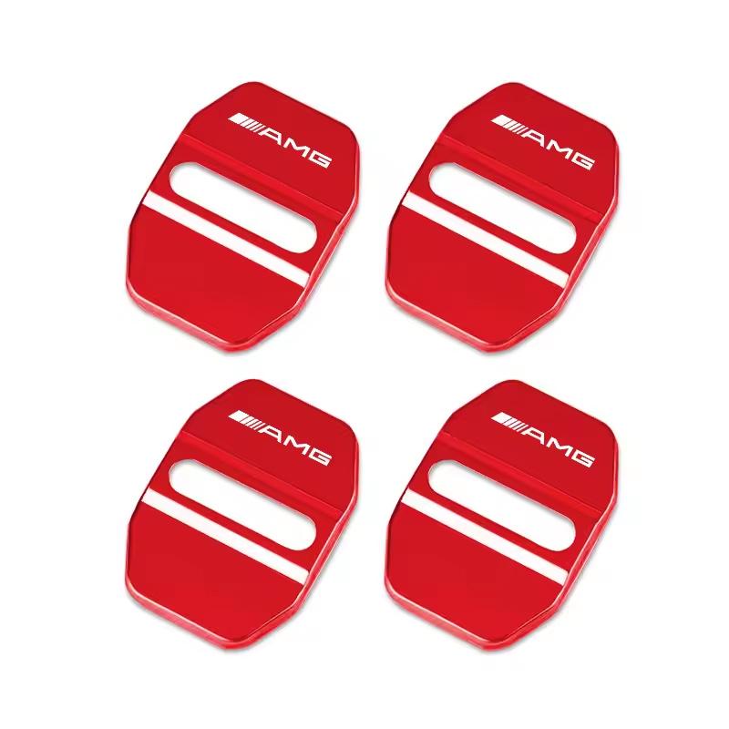 4Pcs Zinc Alloy  Car Door Lock Buckle Protection Cover Anti-Collision Shock Absorbing Cushion For Mercedes Benz AMG W205 W204 W2