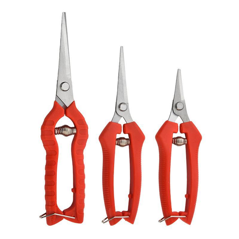 1Pcs Stainless Steel Garden Pruning Shears Non Slip Red Handles Spring Loaded Design For Trimming Plants Home Gardening Use