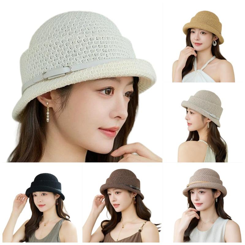 Summer Women's Rolled-Brim Fashion French-Style Elegant Small Hat Brimmed Fisherman's Hat Thin Breathable Sunshade Bucket Hat