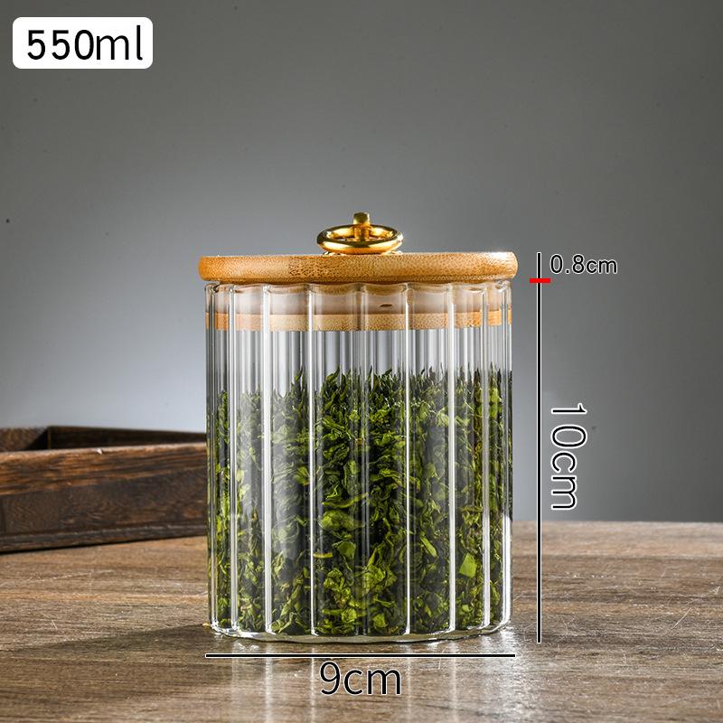 Striped Glass Tea Canister with Lid - New Chinese Style Snack Storage Jar