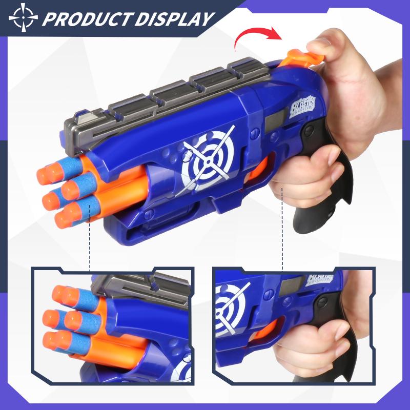 Kids Toy Gun 6-Shot Soft Bullet Blaster with 20 Foam Darts Target Wristband for Indoor Outdoor Play Shooting Battle Boys Gifts