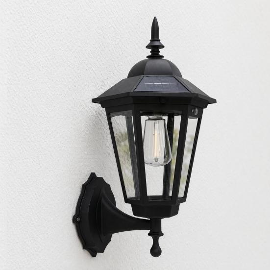 Solar Vintage Wall Light Motion Sensor Outdoor Sconce with Glass Shade Waterproof Garden
