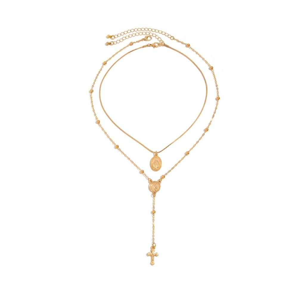 Rhinestone Metal Stacked Necklace Y2K Zinc Zinc Alloy Neck Pendant Beads Stacked Collarbone Chain  Women