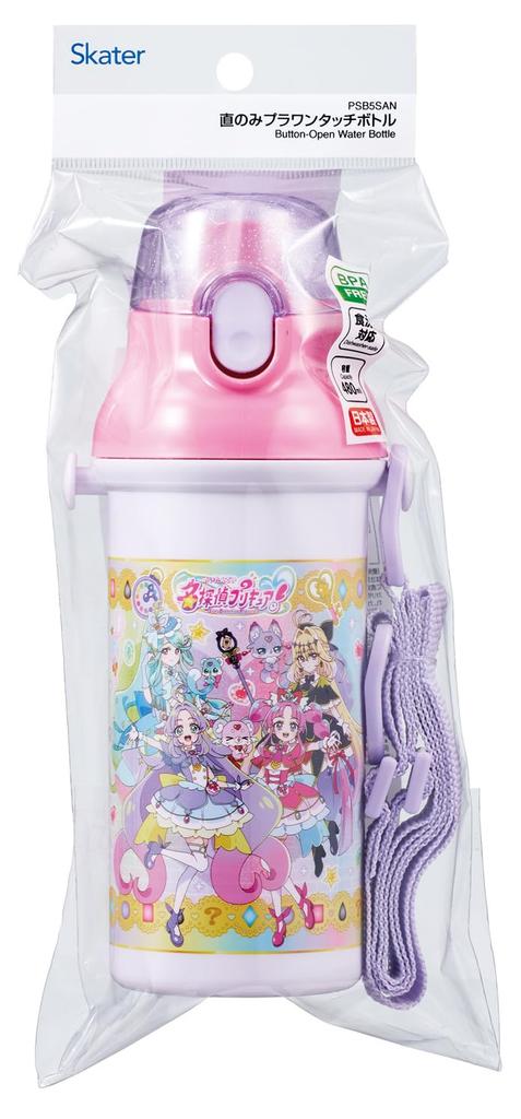 Skater Children's Water Bottle, Direct Drink, Plastic, 480ml, One-Push OpenClose, Dishwasher Safe, Made in Japan, Detective Precure Design, Girls'