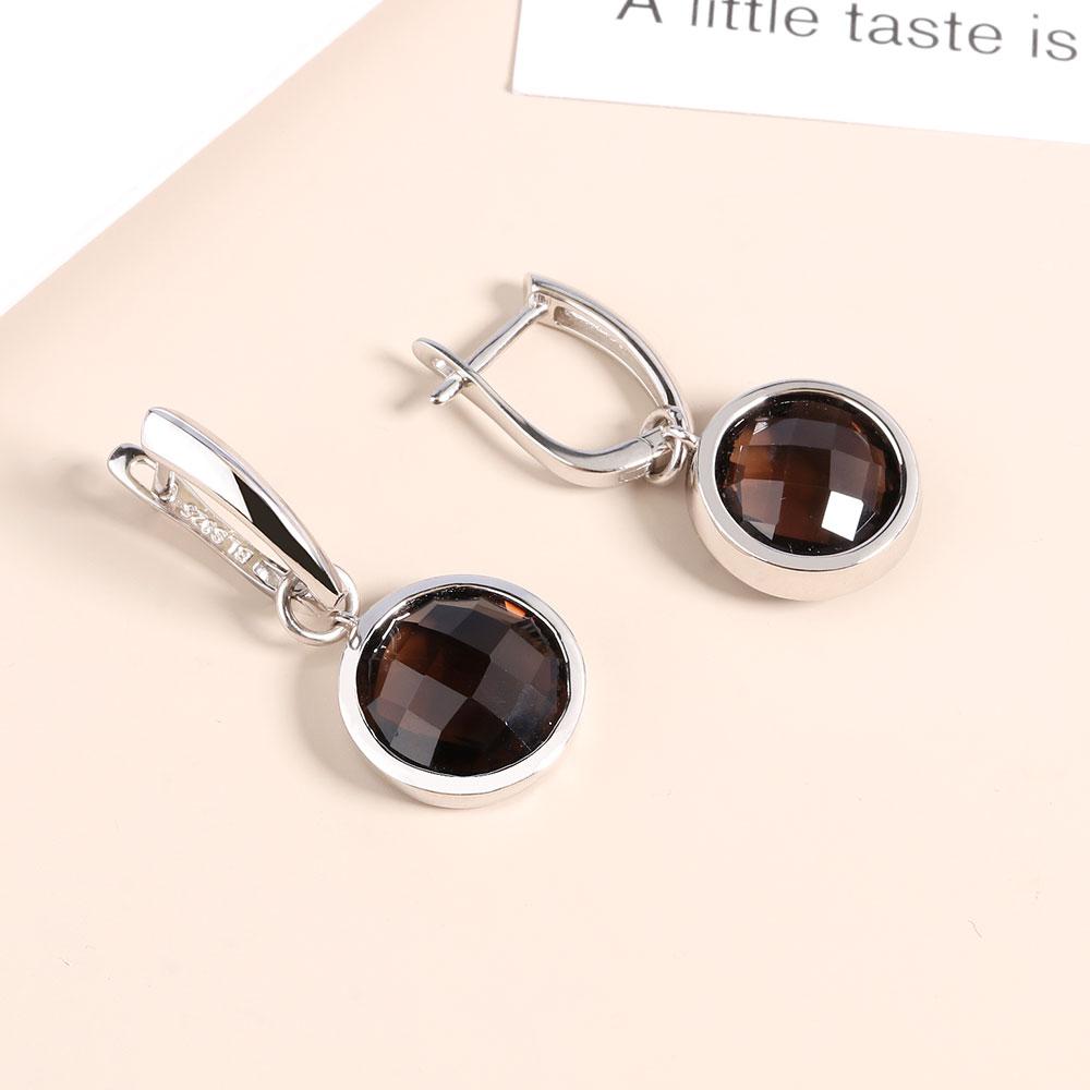

Простой натуральный дымчатый кварц круглый 12 мм безельная оправа простой дизайн серьга из стерлингового серебра 925 пробы для женщин хороший подарок L коричневый