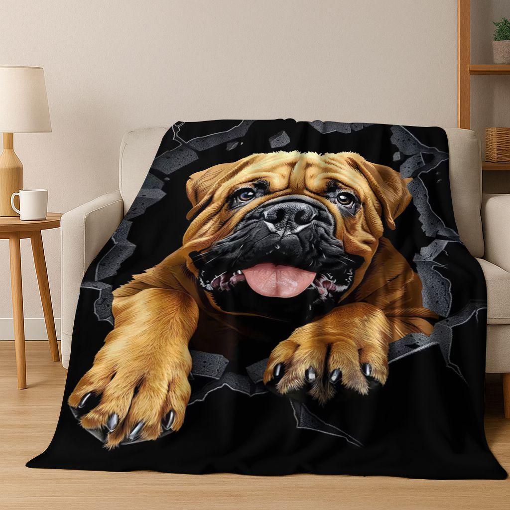 3D Illusion durchbrechende Wand Hund Welpe Niedliche Flanelldecke, Gemütliche Weiche Überwurfdecke für Zuhause Schlafzimmer Bett Sofa Picknick Abdeckung Geschenk Kind