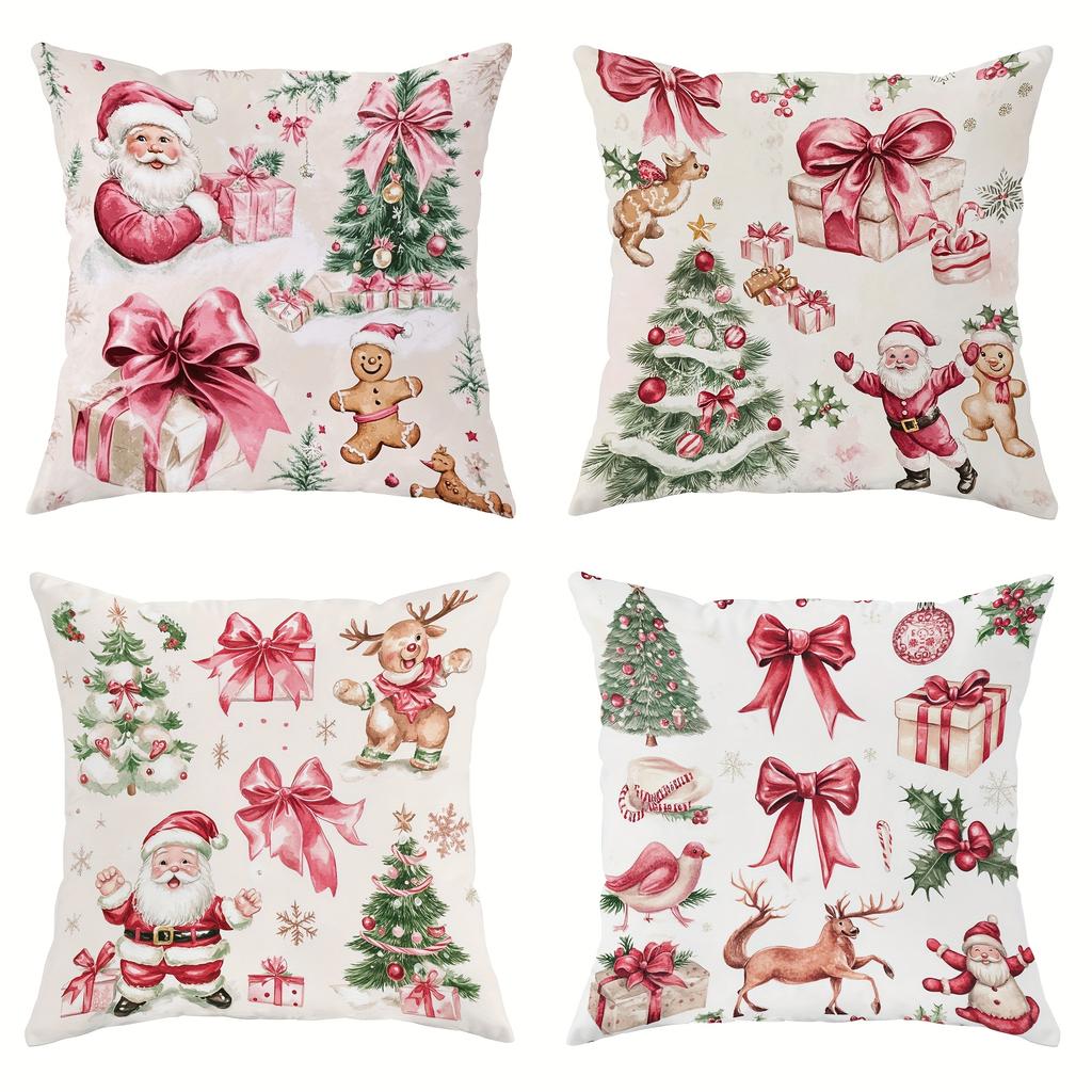 Christmas Themed Pillowcases: Santa, Trees, Bows & More for Festive Decor! Sofas, Bedroom Pillow Covers, Holiday Gifts