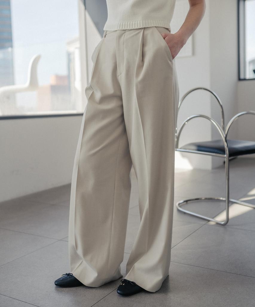 HARDCORE HAPPINESS Classic Single-Pleat Maxi Wide Slacks_Light Beige