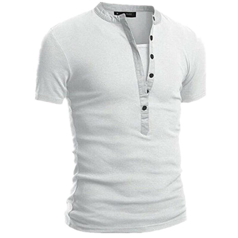 Mens Slim Fit Solid Color Short Sleeve Henley T Shirt S