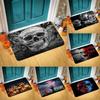 Halloween Themed Door Mat with Pumpkin Skull Reaper Pattern Non Slip Absorbent Outdoor Indoor Welcome Mat for Home Decor