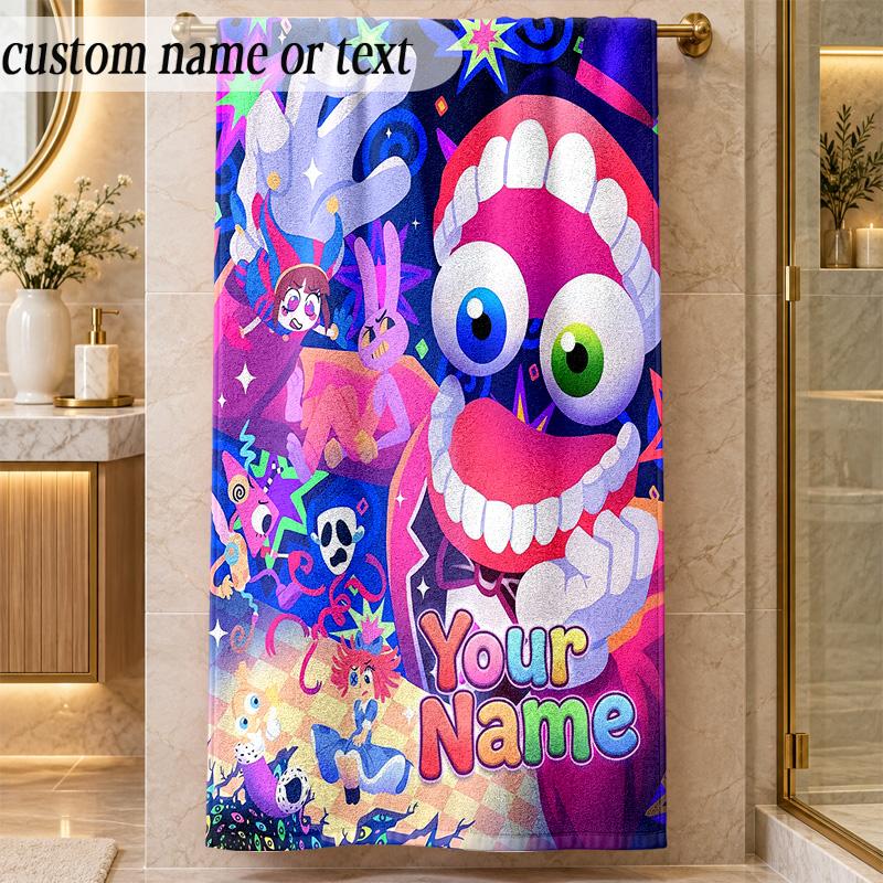 Beach TowelThe Amazing Digital Circus Custom Name Text Personalized Soft Towel for Beach Pool Indoor Home Decor Gift