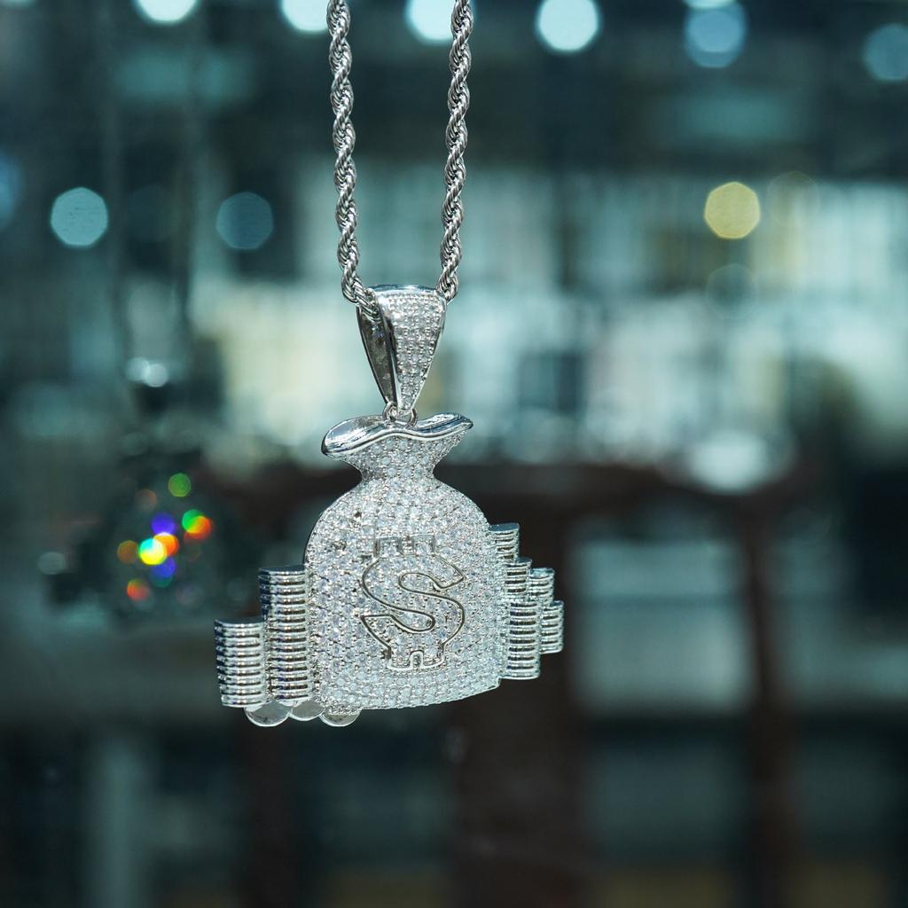 European and American Hip Hop Necklace Money Bag Hiphop Copper with Zircon USD Money Bag Men's and Women's Personalized Trendy Brand Accessories