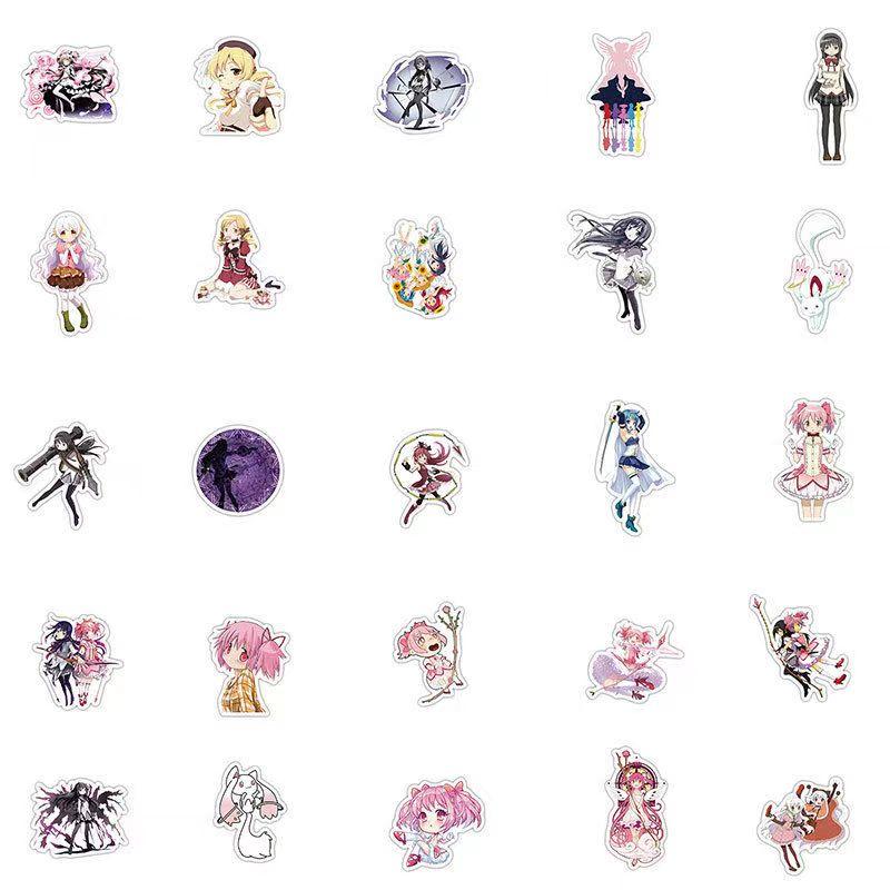 Puella Magi Madoka Magica Color Stickers, 50 Sheets (not Repeated), Waterproof and Sunscreen.