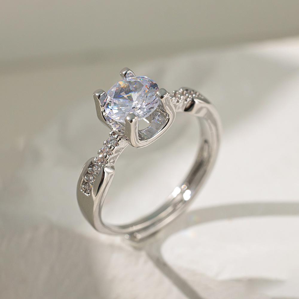 Micro-Inlaid Zircon Fashion Open Ring - Adjustable Luxury Index Finger Jewelry for Women