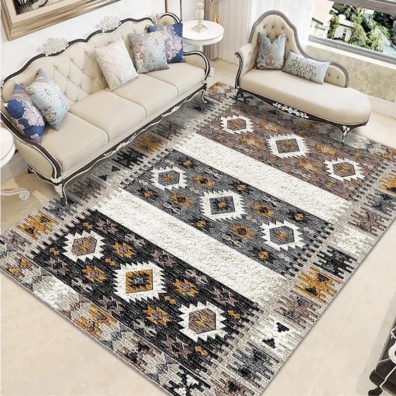 Retro Ethnic Style European-style Living Room Carpet Bohemian Non-slip Coffee Table Carpet Household Easy-to-take Crystal Velvet Carpet