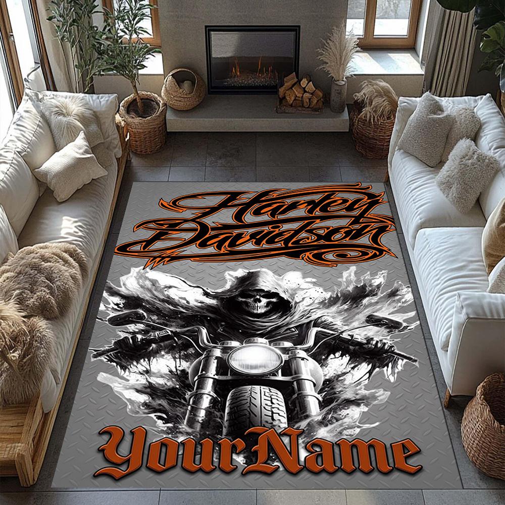 Harley-davidson Motorcycles Customizable Name Carpet Design for Living Rooms Playrooms Bedrooms Outdoor Antislip Carpet Anime Office Decor