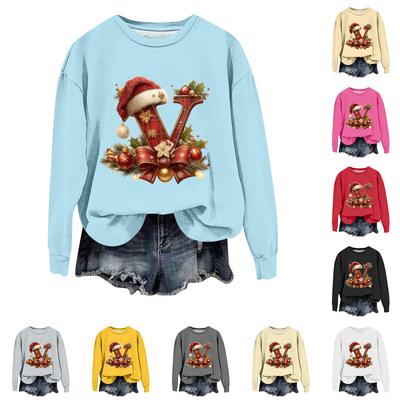 Women's Fashionable Casual Long-Sleeved Christmas Letter Print Crew-Neck Sweatshirt
