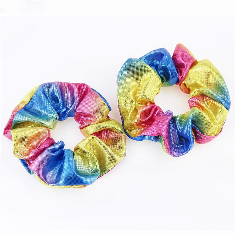 10pcs/lot Shiny Gradient Rainbow Scrunchy for Women Ponytail Holder Hair Ties Elastic Hair Bands Lady Girls Hair Scrunchies