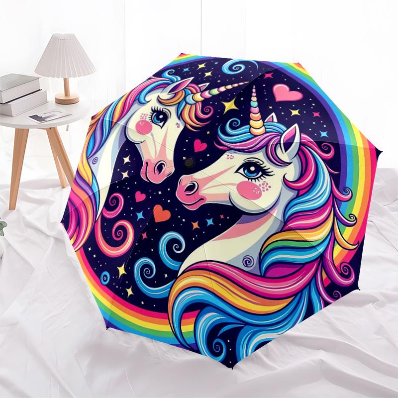 1 Stück Einhorn Regenbogen Fantasy Kunstwerk Regenschirm mit Kunststoffgriff,Geeignet für Alle Jahreszeiten Zuhause Reise Outdoor RegenschirmDD1807