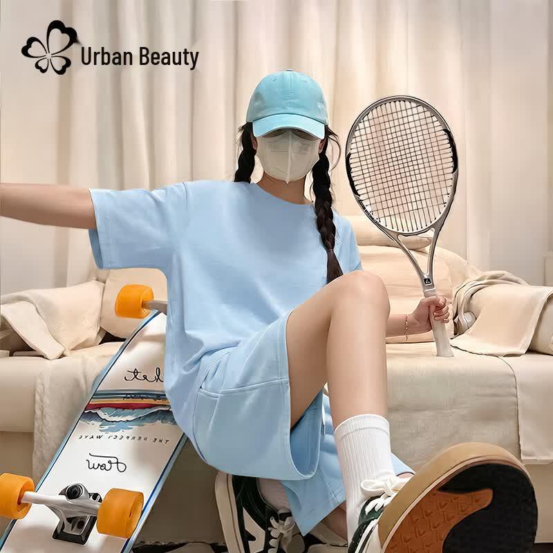 Women s Summer Cotton Short Sleeve & Shorts Sportswear Set L