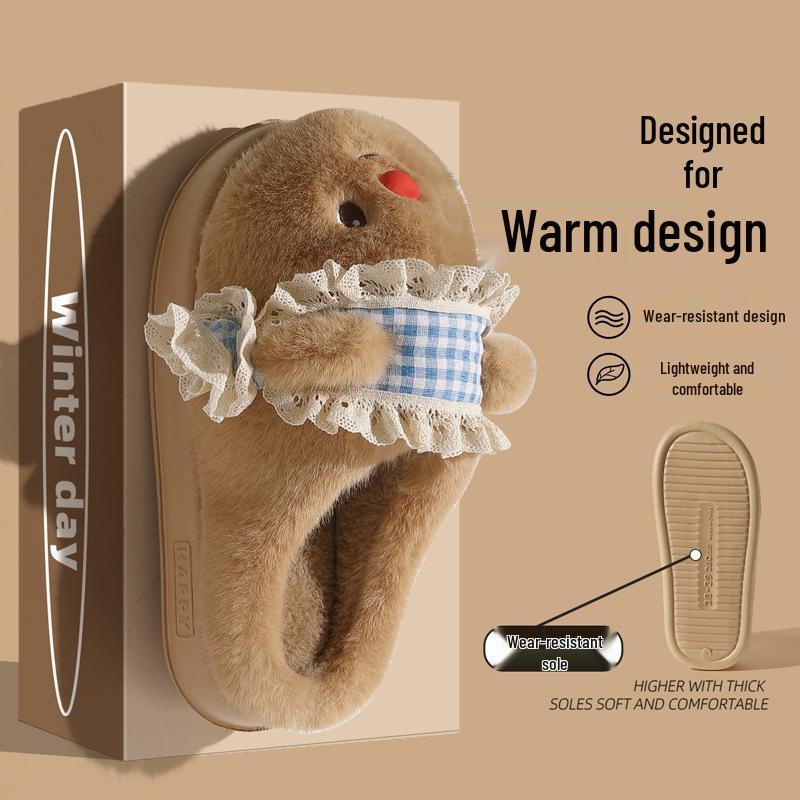 Women's Cute Cartoon Furry Slippers - Plush, Non-Slip, Warm Indoor Winter Footwear
