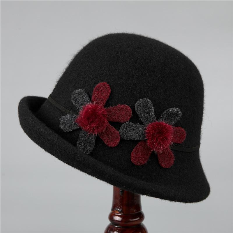 Autumn and Winter In The Elderly Hat Women Warm Woolen Top Hat Winter Basin Hat Thickened Bucket Hat