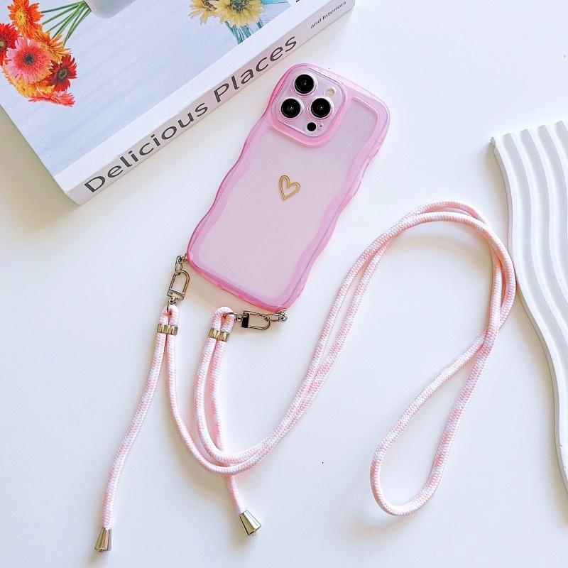 Fashion Lanyard Case For iPhone 17 Pro Max 14 12 11 13 15 16 Plus Air 16E 17E Shockproof Crossbody Cord Strap Wave Clear Cover