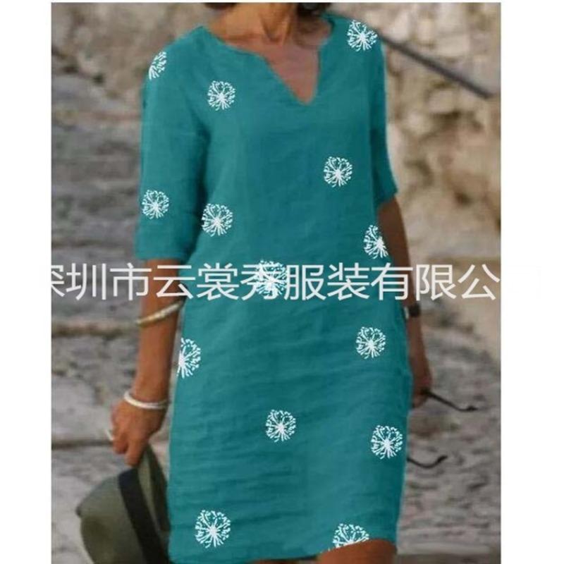 QICED Fashion Summer Spring  1/2 Sleeves V-Neck Casual Dresses