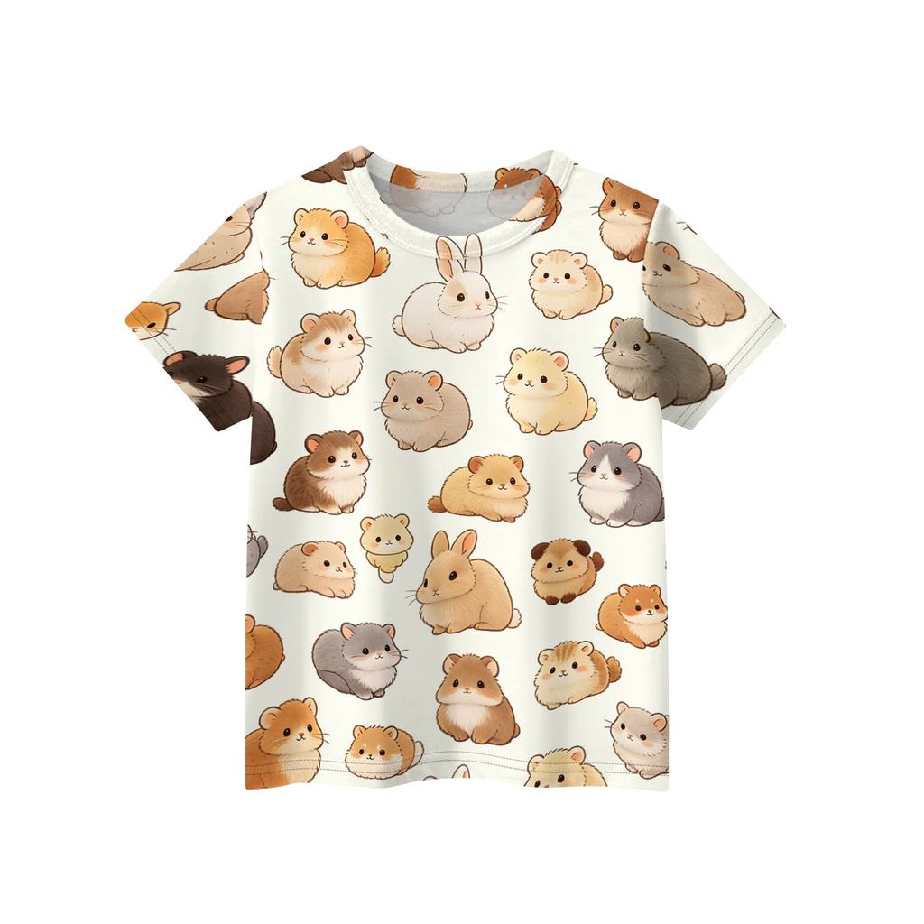 Kids Animal Print Crew Neck Short Sleeve Casual Loose Fit T Shirt Soft Comfortable Fabric Suitable for Everyday Wear