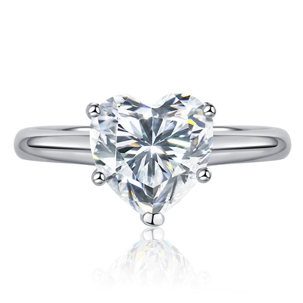 

Vinregem Classic, 100% стерлинговое серебро 925 пробы, сверкающее сердце огранки, 8*8 мм, 2CT 3EX VVS1, цвет D, настоящее кольцо с муассанитом и бриллиантами, свадебные украшения для помолвки US 5 белый