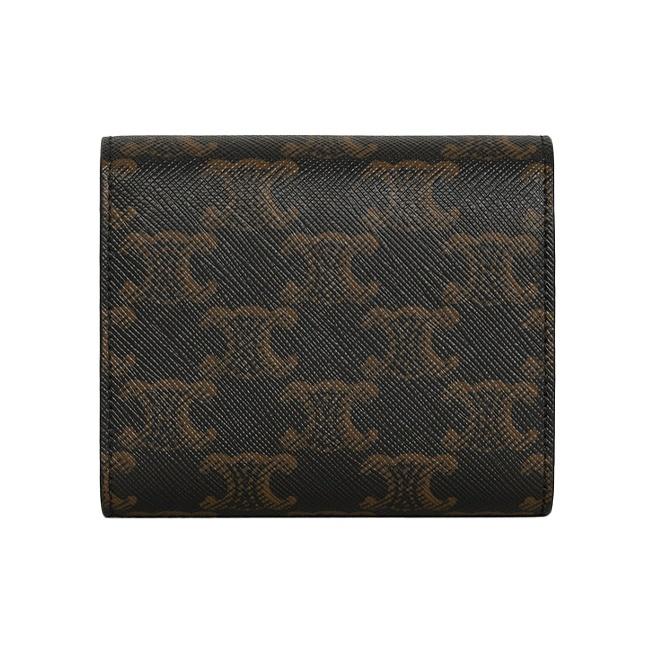 CELINE Triomphe Vintage Classic All-Over Print Metallic-Finish Lock Clasp Tri-Fold Canvas Wallet Small Women's Tan