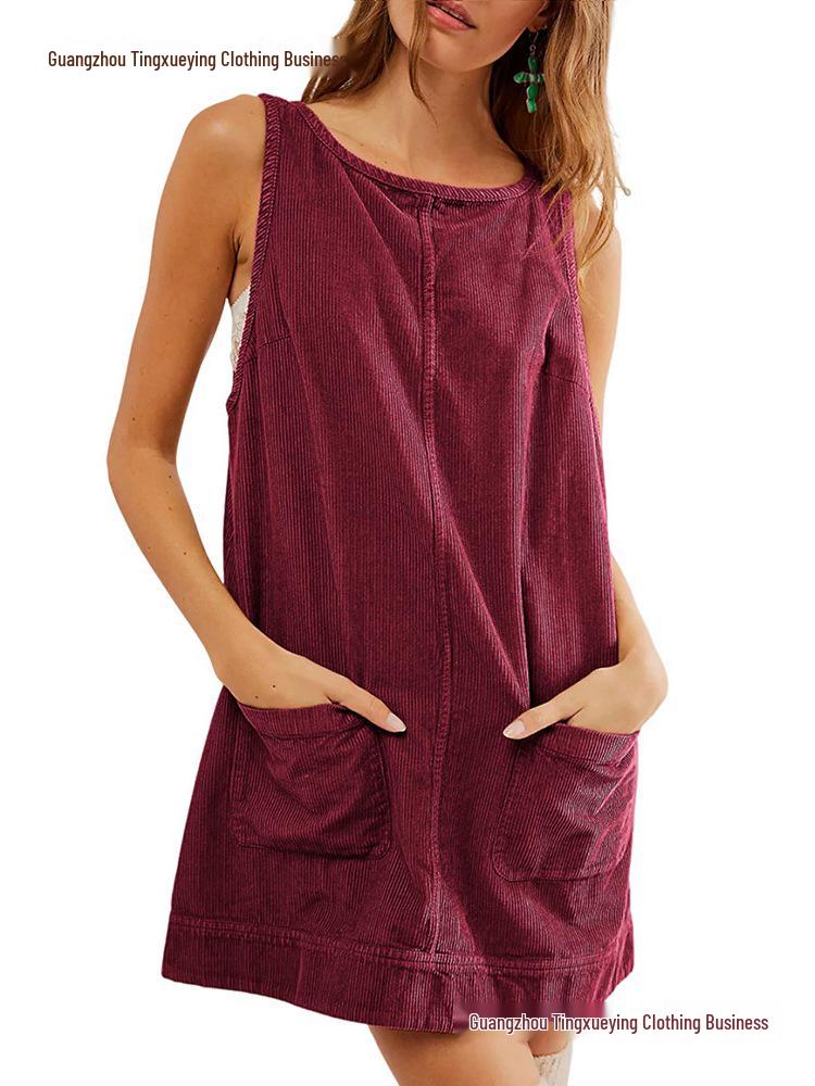 Women's Corduroy Sleeveless Vest Dress for Autumn/Winter – European & American Style Casual Wear